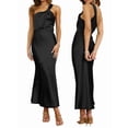 thumbnail image 3 of Women's Satin Sleeveless Elegant Backless Ruffle Maxi One Shoulder Formal Dress for Summer Black S, 3 of 8