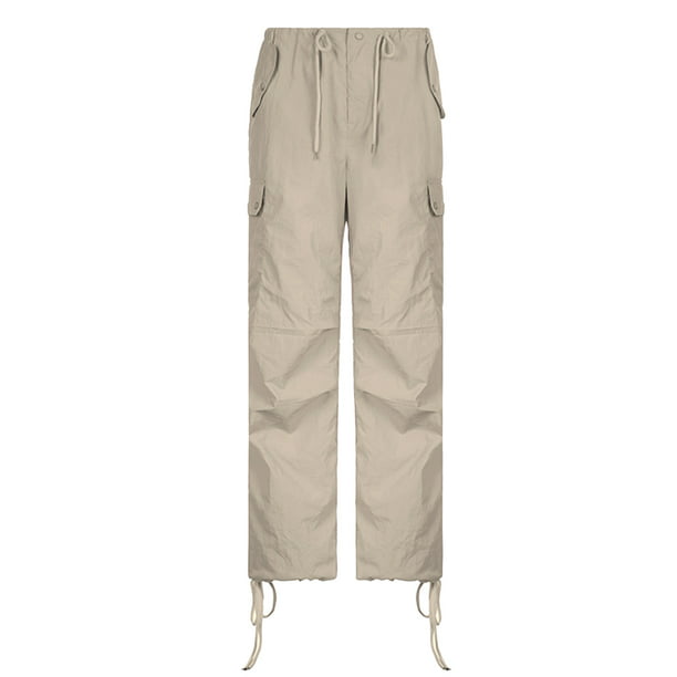 LEEy-World Womens Pants Women's Loose Wide Leg Paper Bag Waist Pants Casual  Solid Elastic Trousers Beige,S 