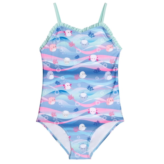 Squishmallows Archie Cailey Odile Ruffled One Piece Bathing Suit UPF 50  Little Kid to Big Kid
