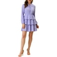 thumbnail image 2 of Allegra K Women's Swiss Dots Tie V Neck Long Sleeve Tiered Dress, 2 of 6