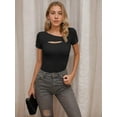 thumbnail image 4 of Weardear Womens Fashion Sping And Summer Clothes One Piece Cutout Tops Short Sleeve Shirts Ribbed Slim Fitted Tee Tshirts, 4 of 5