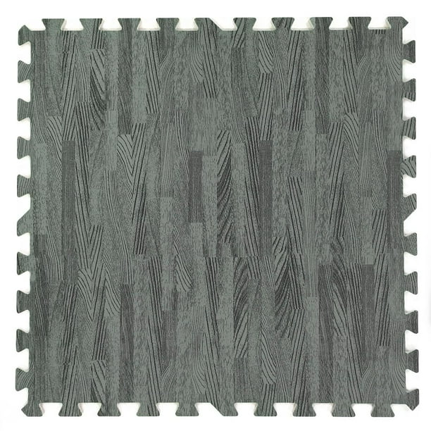 Clevr 100 SqFt EVA Grey Wood Grain Foam Mat Interlocking Flooring 2'X2