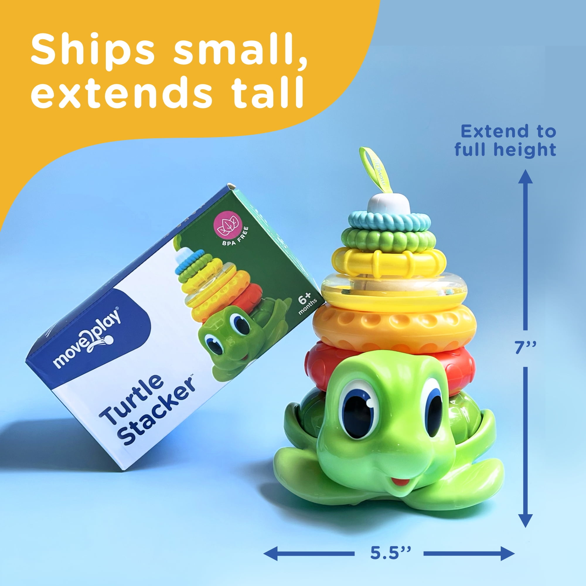 Move2Play, Turtle Ring Stacking Toy, Gift for 1 Year Old Boys & Girls, Baby Toys, 6 to 12 Months, Ages 0-6+, 9, 10, 18+ Months