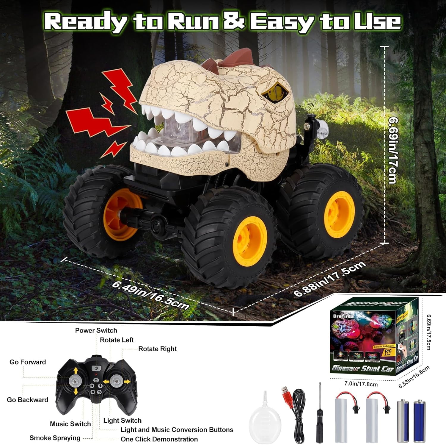 + Runtime Dinosaur Stunt Monster Truck Toy, All Terrain DinDrefirsa Remote Control Dinosaur Car for Boys, 50minosaur Toy for Kid Birthday Gift (Blue)