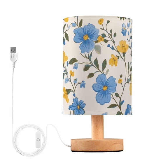 Yellow and Blue Florals Leaves Pastel Table Lamp with USB Port LED Warm Light Lamp Night Light Home Decor