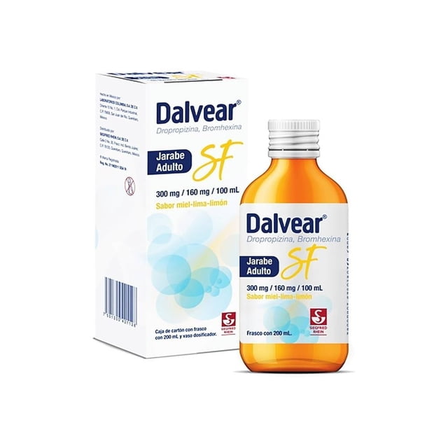 Dalvear SF Dropropizina 300 mg, Bromhexina 160 mg/100 ml adulto sabor miel lima limón 200 ml