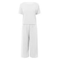 thumbnail image 4 of Women's 2 Piece Clothing Summer Casual Short Sleeves Round Neck Crop Top Wide Leg Pants Casual Matching Set Womens Pants, 4 of 5