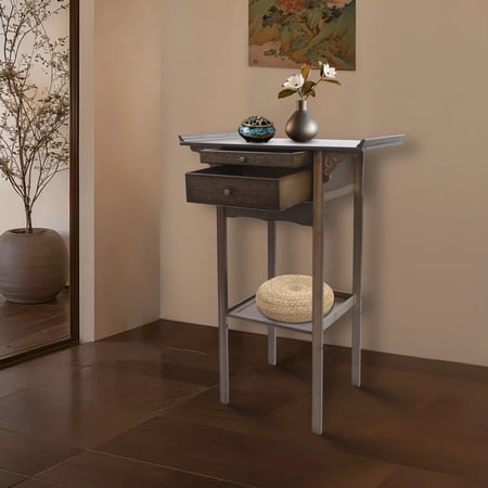 2 Tiers Brown Retro Altar Table Easy Assembly Meditation Table in Living Rooms Bedrooms Shrines