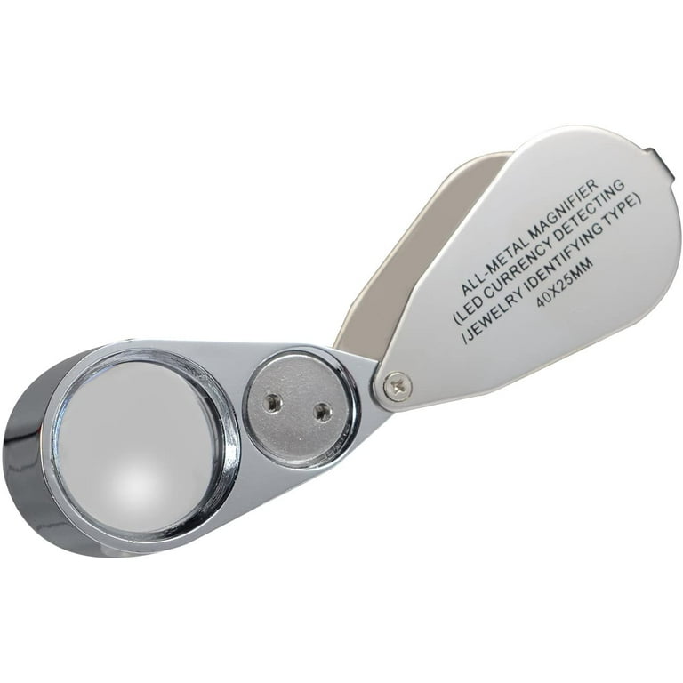 Leffis 40X Jewelers Loupe Magnifier Magnifying Glasses, LED/UV Illuminated  Jewelry Loop Pocket Folding Magnifying Glass