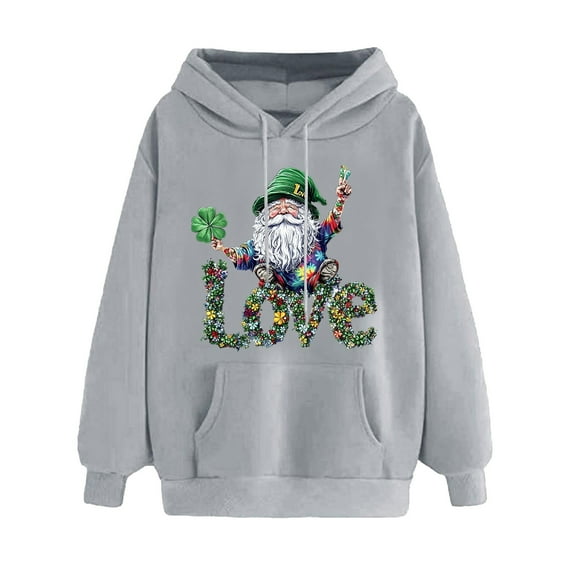 DJskiyers Gnomes Irish Women Pullover Top Lucky Shamrock St Patrick's Day Sweatshirts Love Lucky Clover Saint Tops Cute Hooded Sweatshirt