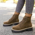 thumbnail image 5 of Willtoo Women's Fashion Ankle Boots Low Heels Chunky Lace-up Combat Boot Platform Lug Sole Non Slip Short Boots for Women Casual Round Toe Side Zipper Fall Winter Hiking Walking Booties Brown, 5 of 7