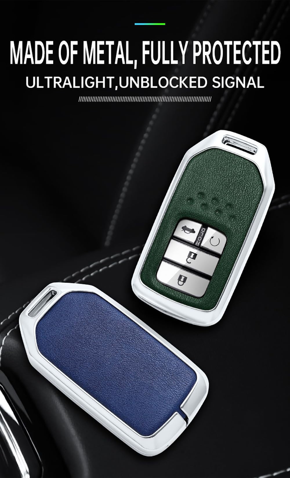 Metal and Leather Key Fob Housing Car Key Holder Fit for Honda Civic Accord Pilot CRV HRV CRZ Fit Odyssey JED Crosstour Ridgeline Crider Spirior Accessories