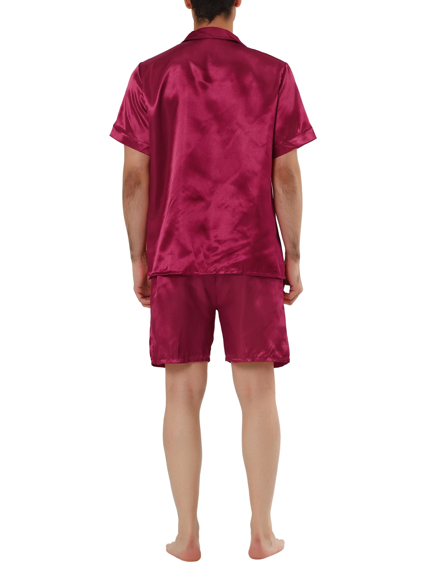 Unique Bargains Men's Summer Satin Pajama Sets Short Sleeve Nightwear Sleepwear