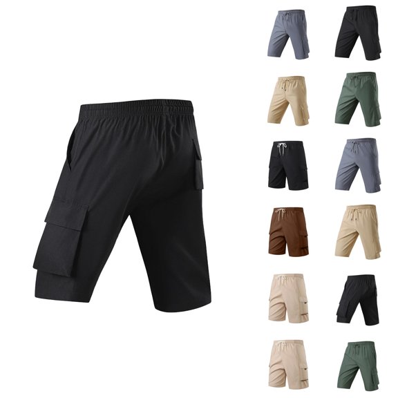 Men's Cargo Shorts 2025 Summer Loose Fit Elastic Waist Drawstring Pockets Lightweight Knee Length Cargo Shorts for Men