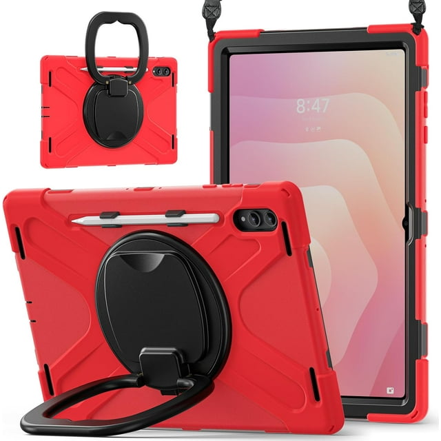 Samsung Galaxy Tab S11 Ultra2025 Modèle Étui de Protection, Support à 360 Degrés, Support pour Stylet S (Rouge)