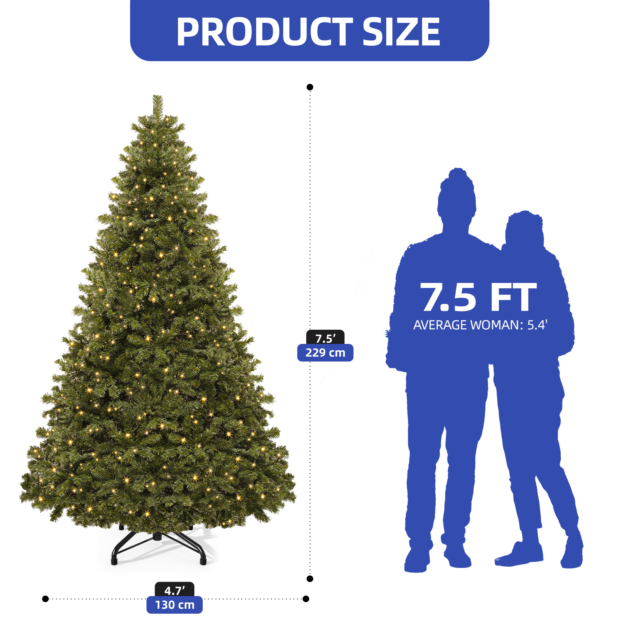 ModFusion 7.5ft Pre-Lit Artificial Christmas Tree, Holiday Decoration with 1346 Branch Tips, 550 Warm Lights, for Home, Office, and Party, Green