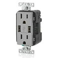 thumbnail image 2 of Leviton Réceptacle Duplex Combiné & Chargeur USB, 15A, Gris, 2 of 6