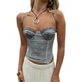 thumbnail image 2 of TRKIYQC Tops sin mangas para mujer, color sólido transparente con encaje en el pecho, fiesta informal, primavera y verano TRKIYQC moda, 2 of 9