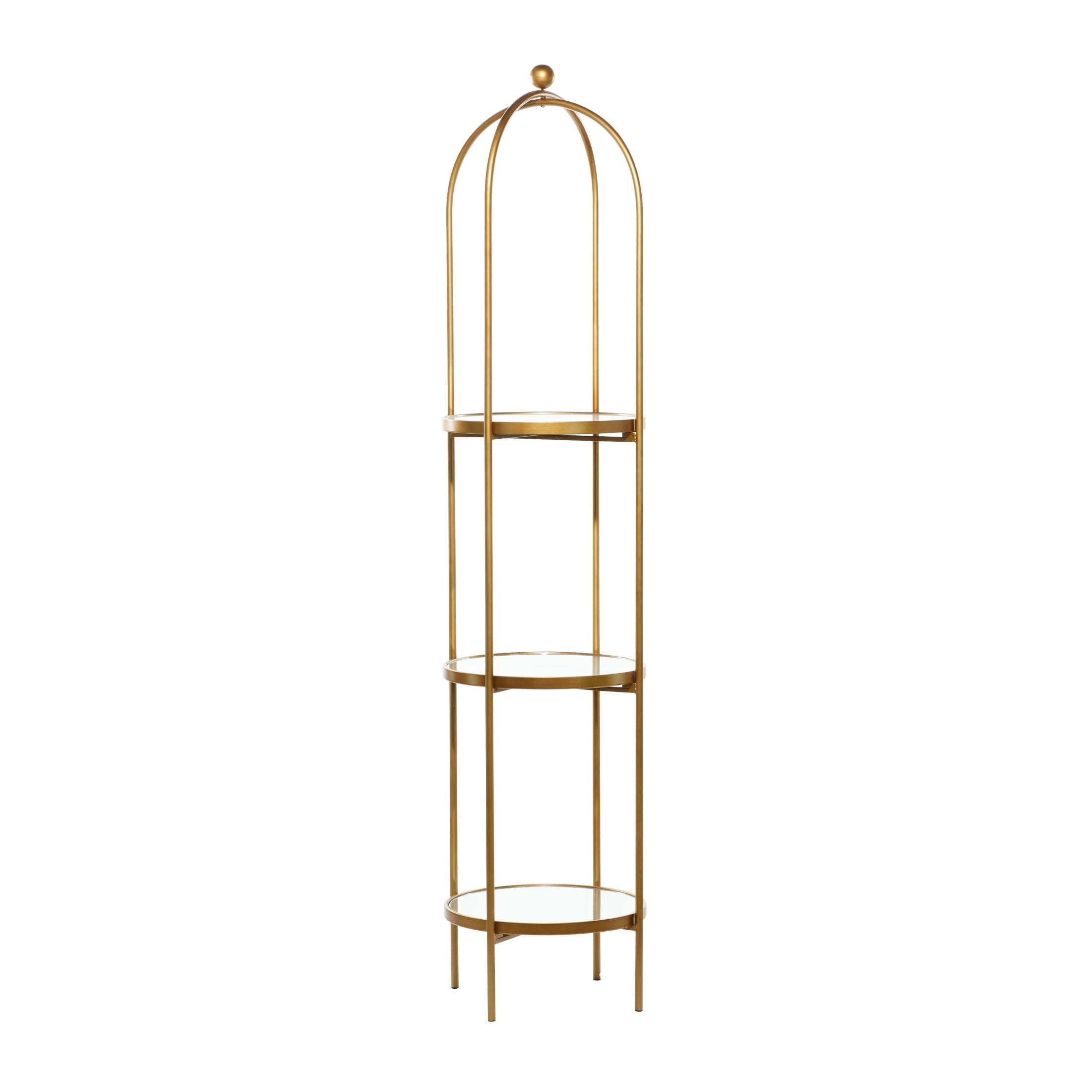 DecMode 18" x 73" Gold Metal 3-Tier Shelving Unit with Mirror Shelves, 1-Piece