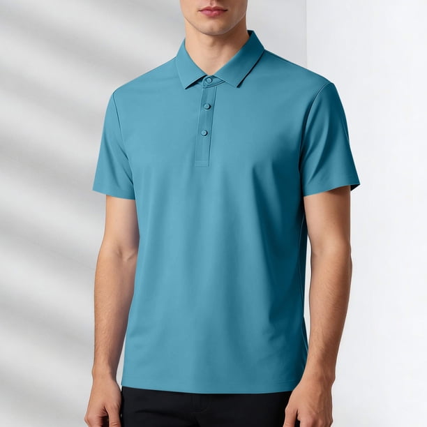 Blusa y camisa de manga corta con cuello vuelto para hombre, color liso, informal, holgada, a la moda, de seda helada, sin costuras, transpirable, elástica, con botones, de cedro, blusa de manga corta