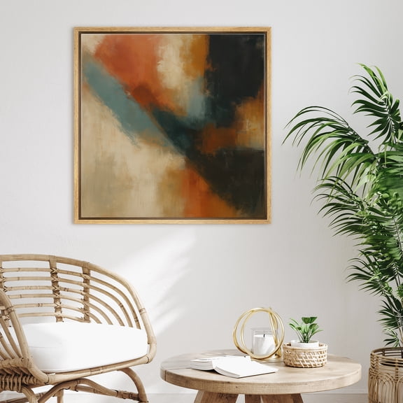 Framed Canvas Print Colorful Abstract Wall Art Contemporary Decorative for Living Room Bedroom - 16"x16" NATURAL