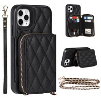 Allytech Crossbody Wallet Case for iPhone 11 Pro, Quilted PU Leather Zipper Handbag Purse Flip Kickstand Folio Card Slots Holder Wrist Strap Lanyard Cover for iPhone 11 Pro 5.8", Black
