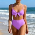 thumbnail image 2 of Hduncf Womens High Waisted Bikini Set Tie Knot High Rise Two Piece Swimsuits Casual Solid Color Bathing Suits Purple S, 2 of 5