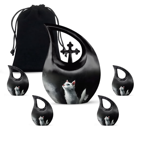 MUKTIVE Urns for Human Ashes Adult Female With Cats, (1 Large 10 ", 4 Keepsake 3 ") Cremation Urn for Adult Male, Burial Urns, Memorial Keepsakes