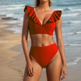 thumbnail image 2 of XMMSWDLA Girls Tankini Swimsuit Women'S High Waisted Solid V-Neck Ruffle Sleeve Tight Fitting Gathering Swimsuit Split Set Cute Tankini, 2 of 7