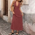 thumbnail image 3 of Iyufng Deep V-Neck Polka Dot Print Maxi Dresses for Women Backless Strap Up Stretch Dress, 3 of 9