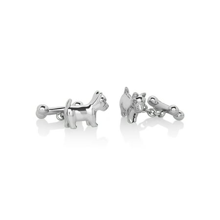 Men's High Polished Silver Tone Dog and Bone Cufflinks