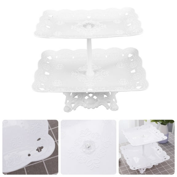 Masteelf White Plastic Cake Stand with Unique for Wedding and Birthday Parties 10.2x6.3 Inches