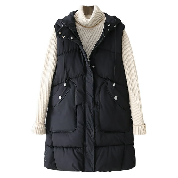 Viikei Women Coats Clearance Women Pocket Vest Coat Jacket Winter Sleeveless Turn Down Collar Zipper Solid Outerwear