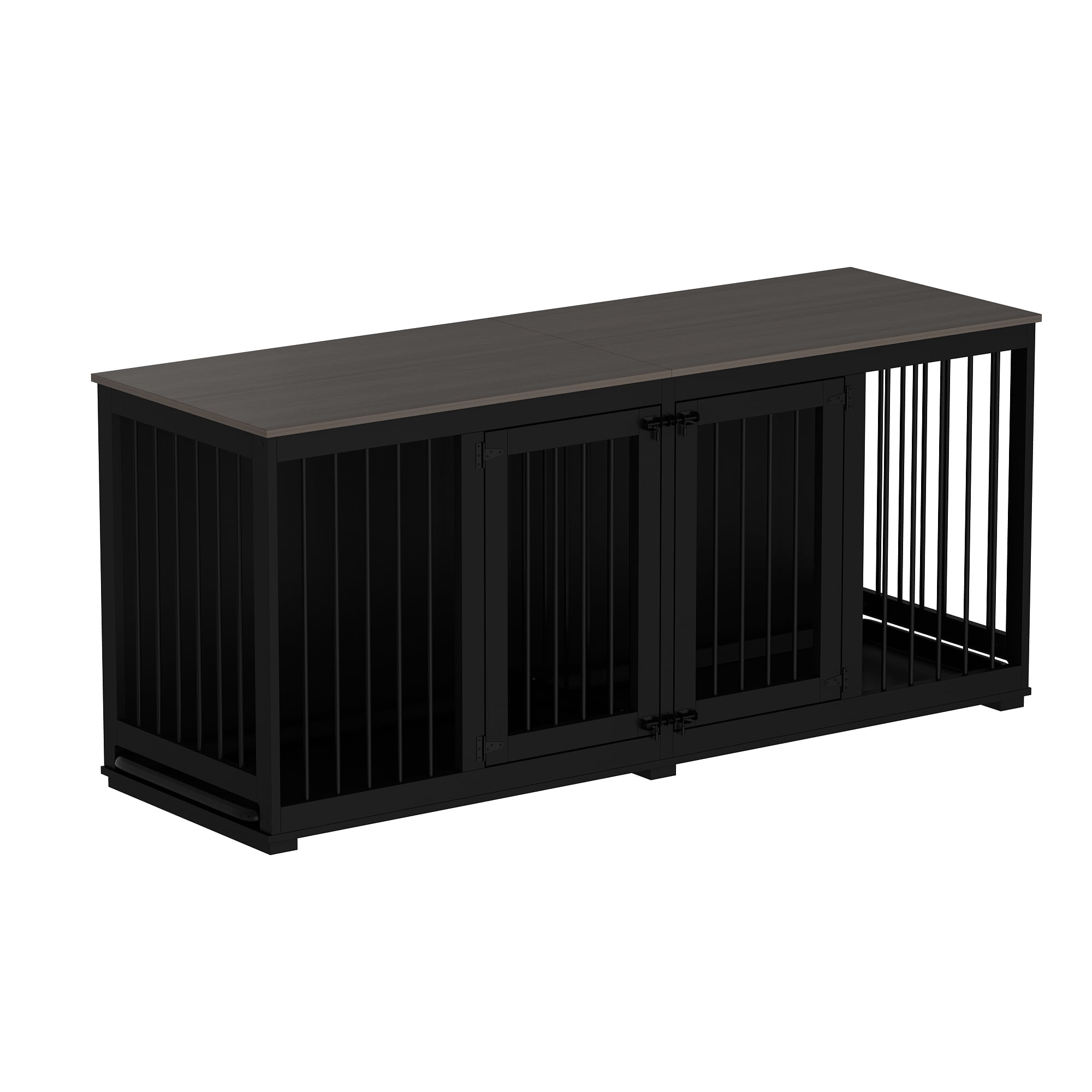 NARTRU Dog Crate Furniture, Wooden Dog Kennel with Tray and Divider, 70.9" , Black