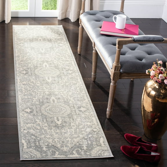 SAFAVIEH Brentwood Felix Floral Runner Rug, 2' x 20', Grey/Cream