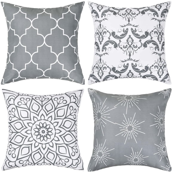 BLEUM CADE Set of 4 Throw Pillow Covers,Modern Pillow Covers 18"x 18",Grey White Decorative throw Pillows Cases for Couch
