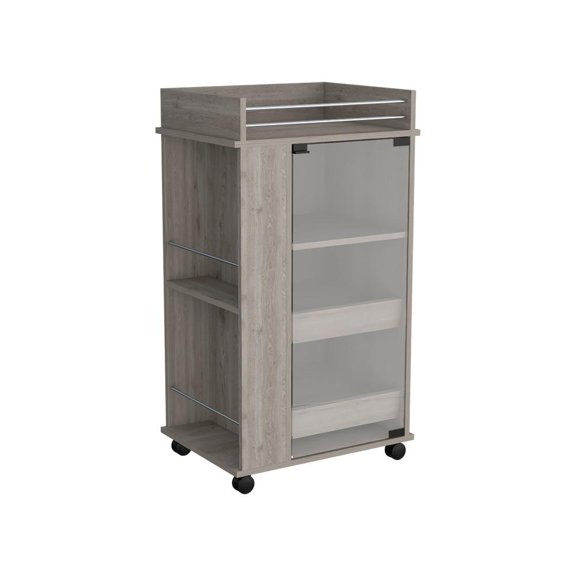 Lansing Bar Cart with 2-Side Shelves in Light Gray Engineered Wood