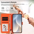 thumbnail image 4 of Wallet Leather Case For Motorola Moto G Play 5G 2026 6.7",With Card Holder,Wristband, Shockproof Kickstand Embossed Happy Pattern Phone Case,Orange,For Moto G Play 5G 2026, 4 of 8