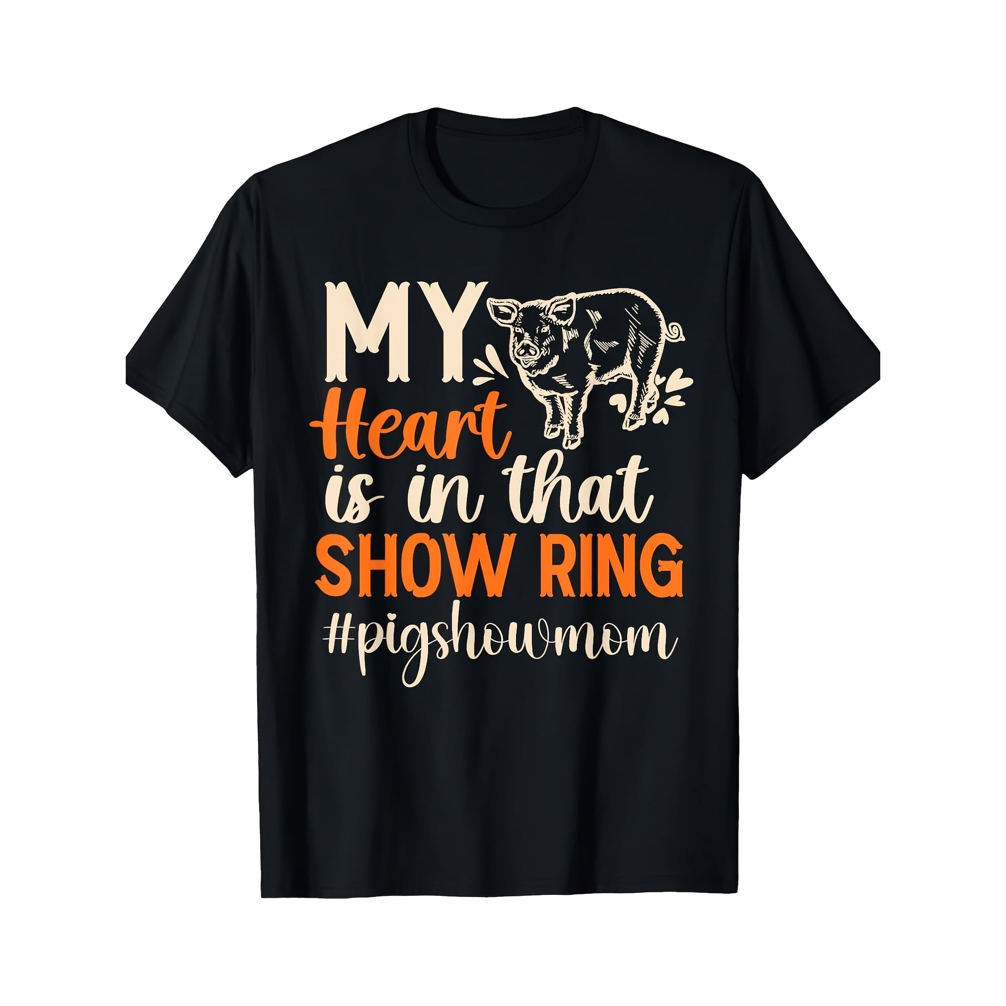 Women's Pig Show Mom Heart Graphic T-Shirt
