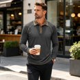 thumbnail image 2 of Mens Long Sleeve Polo Shirts Fashion Casual Raglan Button Polo Tee Collared Golf Shirt Dark Gray XXL, 2 of 7
