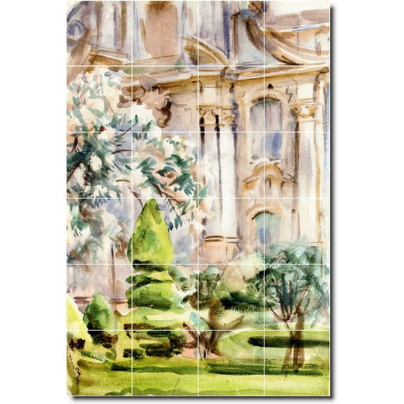 Ceramic Tile Mural-John Sargent Garden Custom Tile Mural 17. 24" w x 36" h using (24) 6 x 6 ceramic tiles