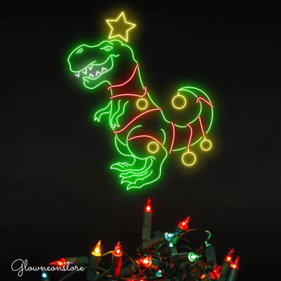 Glowneon Dinosaur Christmas Neon Sign, Dinosaur Christmas Tree Led Sign, Santa Claus LED Light
