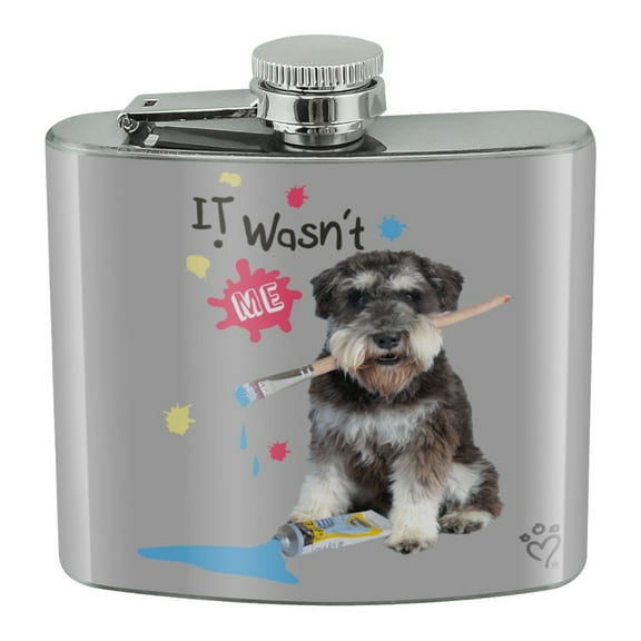 Messy Puppy Dog with Paintbrush Stainless Steel 5oz Hip Drink Kidney Flask