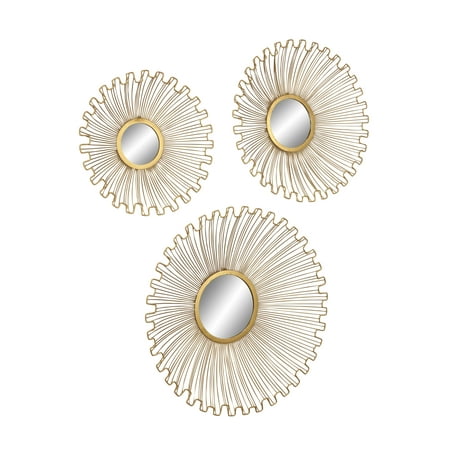 Decmode Modern Tin And Glass Round Gold Sunburst Wall Mirrors Glass Round Gold Sunburst Wall Mirrors