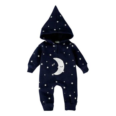 

Baby Star Moon Print Jumpsuit Cute Newborn Outwear Hooded Rompers