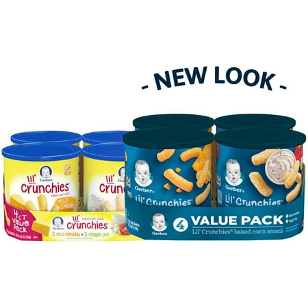 Veggie Stock - Gerber Lil' Crunchies Mild Cheddar & Veggie Dip Baked Corn Snack Variety Pack 4 ct Canisters