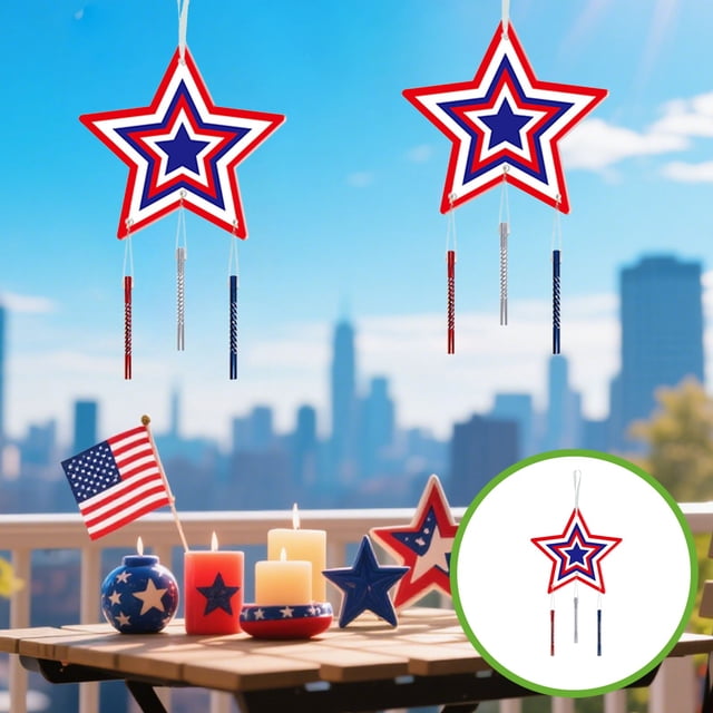 Colgante de carillón de viento con forma de estrella del Día de la Independencia, decoración para fiesta del Día de los Estados Unidos