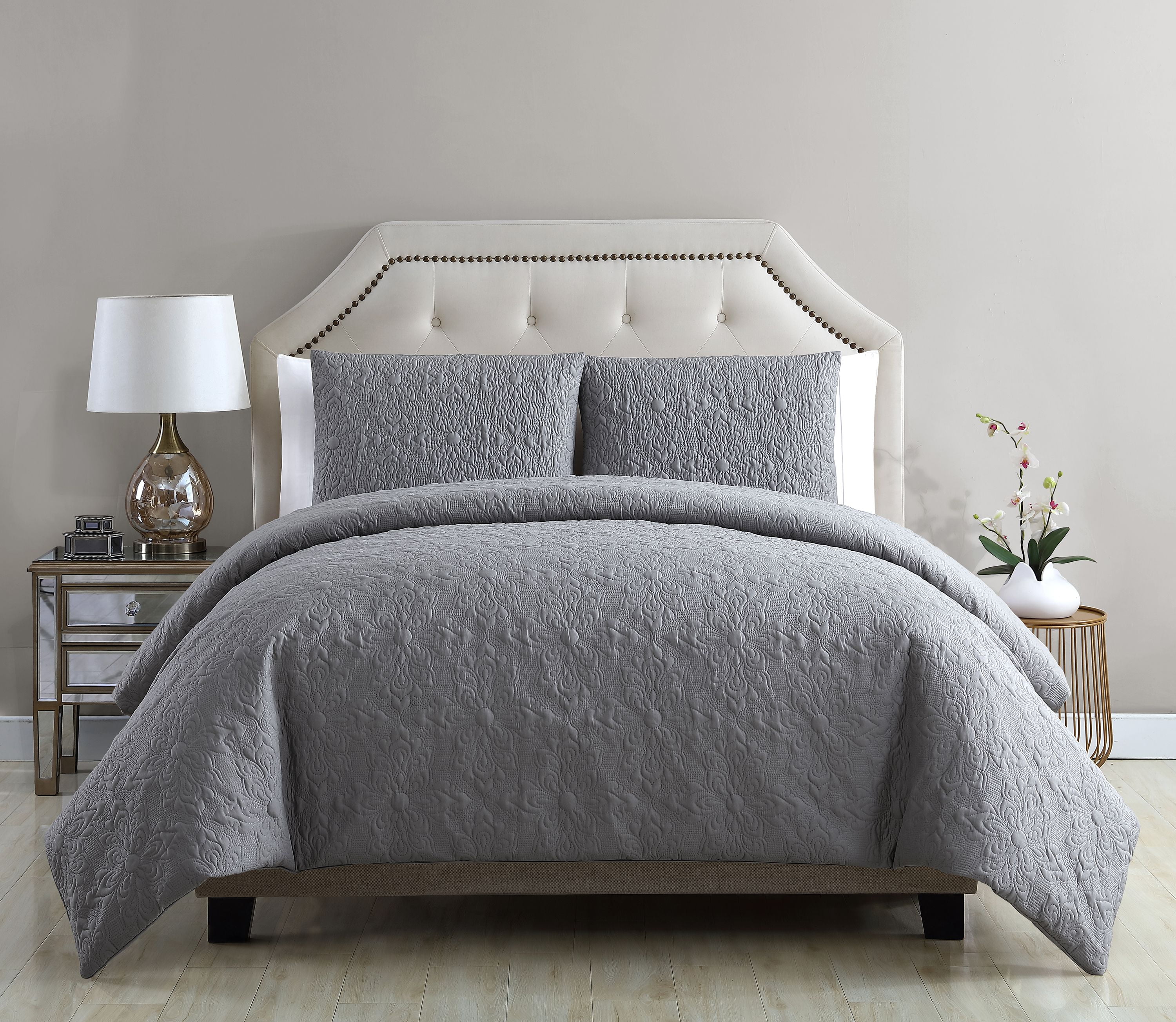 VCNY Home Caroline Embossed Solid Floral Duvet Cover Set, Queen, Gray ...