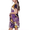 thumbnail image 2 of Rocae Purple Gold Marble Swirls for Dresses Summer Casual Ruffle Short Sleeve Cute Crew Neck Flowy Dress with Pockets, 2 of 6