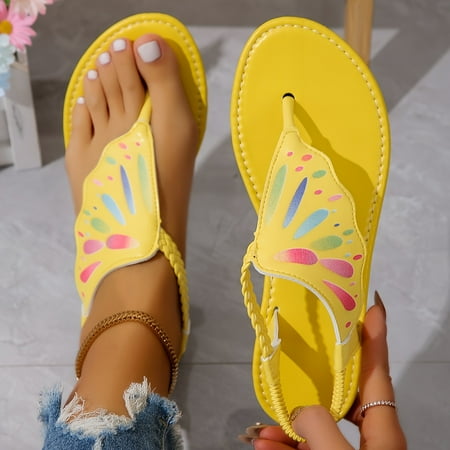 

Women s Butterfly Shaped Thong Sandals Elastic Ankle Strap Lightweight Soft Sole Casual Shoes Non-slip Summer Beach Shoes